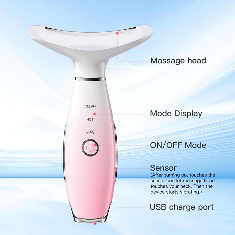 3 Color LED Hot Compress Facial Massager, Portable Rechargeable Facial Skin Care Tool, Professional Facial Beauty Instrument for Women