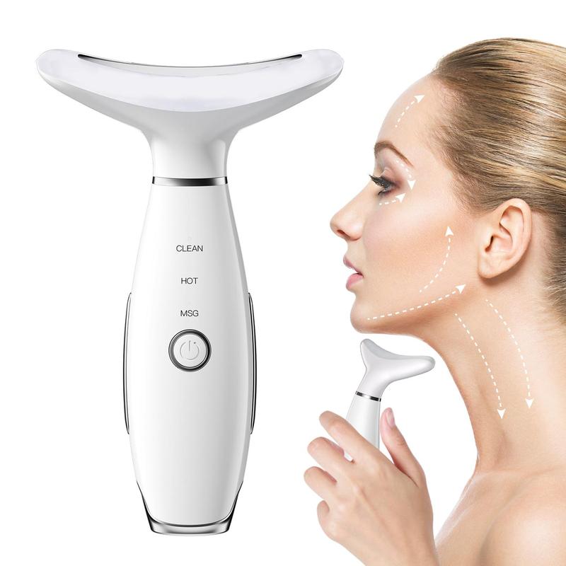 3 Color LED Hot Compress Facial Massager, Portable Rechargeable Facial Skin Care Tool, Professional Facial Beauty Instrument for Women