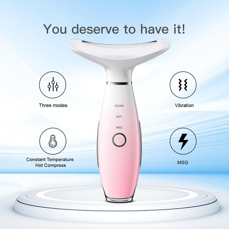 3 Color LED Hot Compress Facial Massager, Portable Rechargeable Facial Skin Care Tool, Professional Facial Beauty Instrument for Women